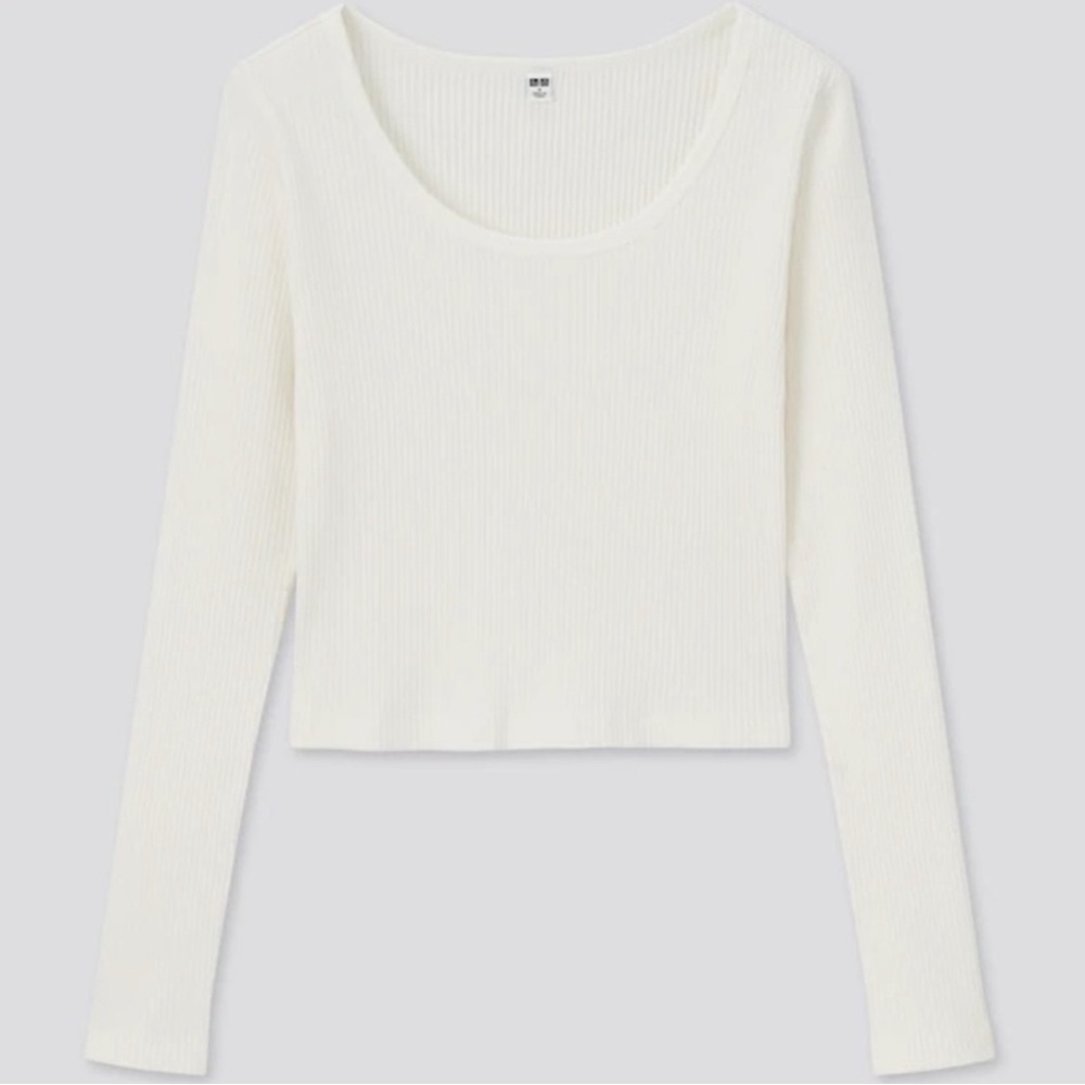 Uniqlo Cream Long Sleeve Crop Top